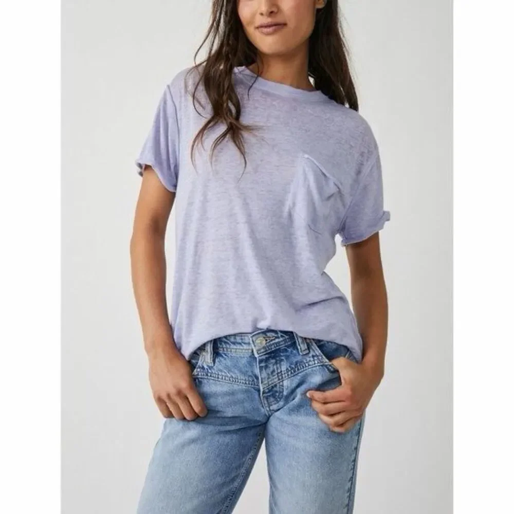 Free People X We The Free Vella Pocket Burnout Oversized Tee frozen violet XS NE